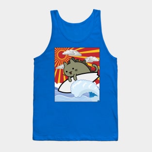 CATching waves cat zilla surfer and sunset Tank Top